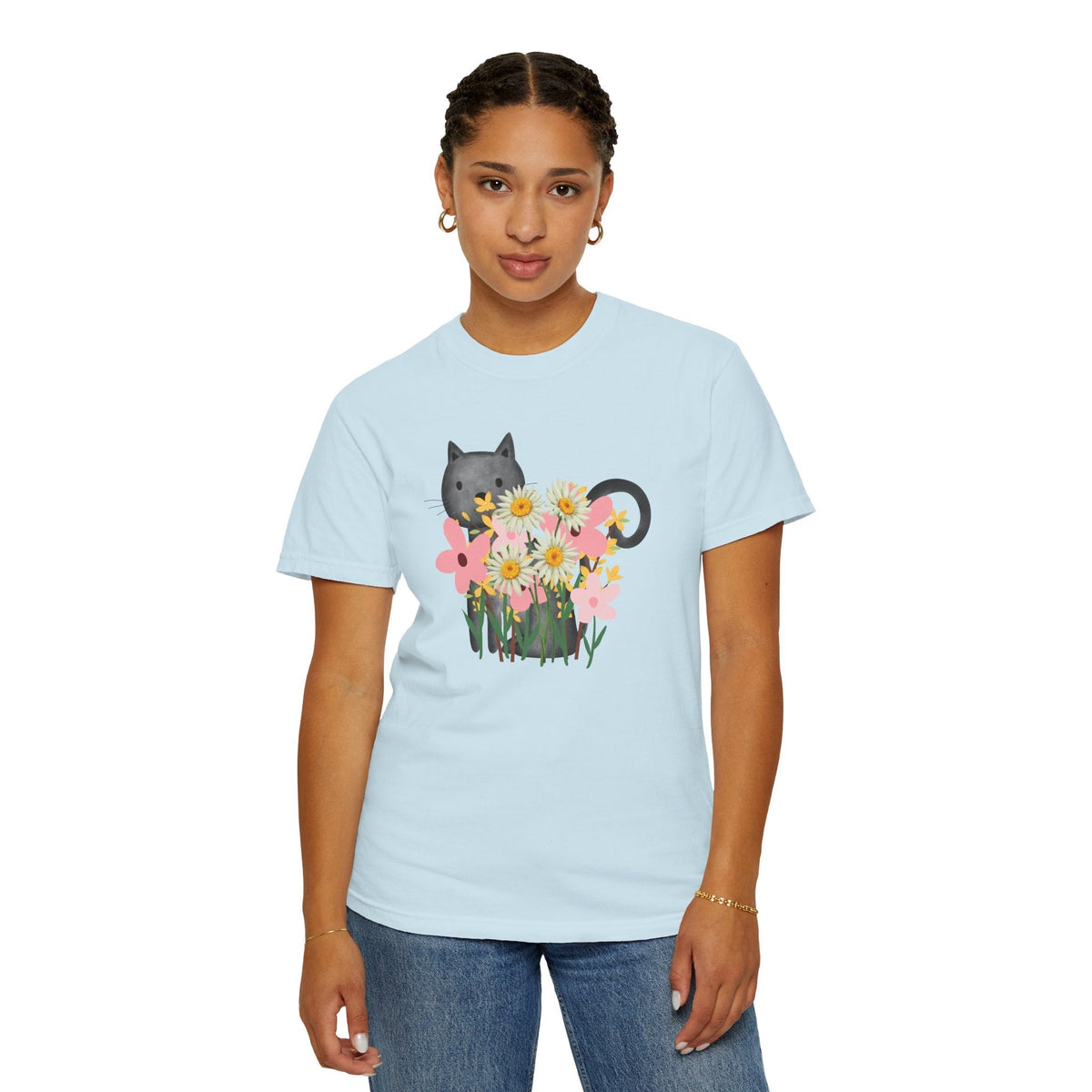 T-shirt floral pour femmes avec chat