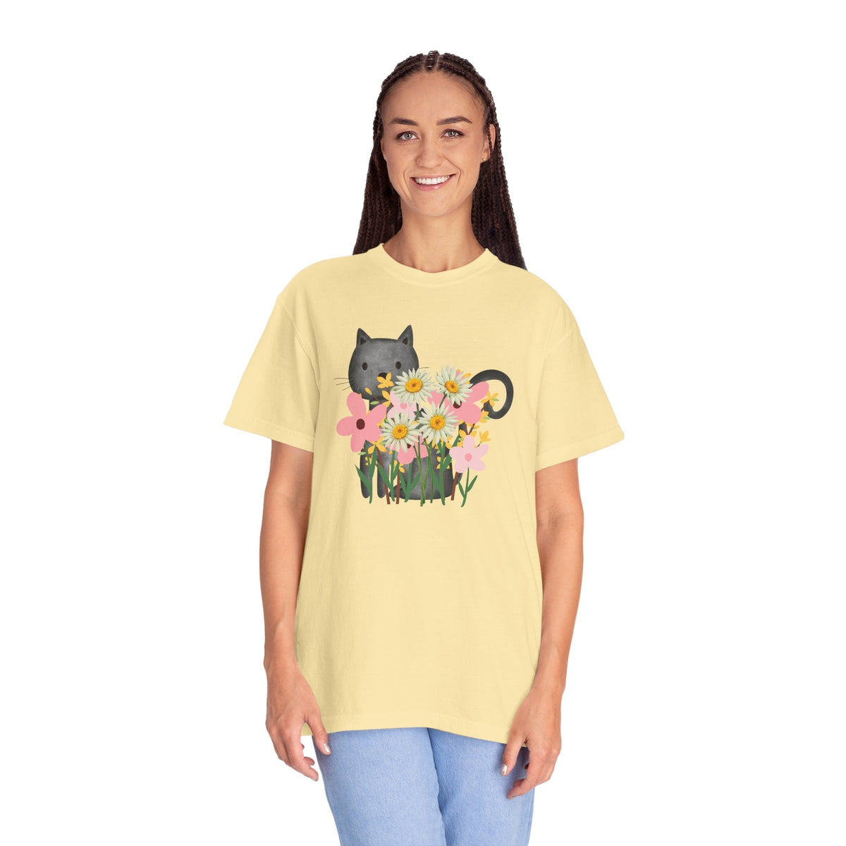 T-shirt floral pour femmes avec chat