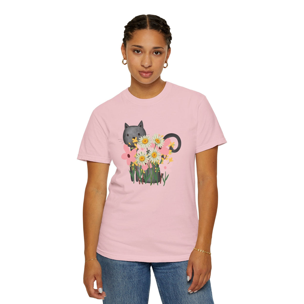 T-shirt floral pour femmes avec chat