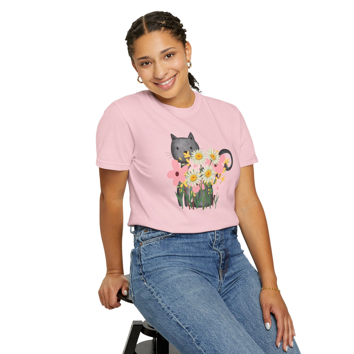 T-shirt floral pour femmes avec chat