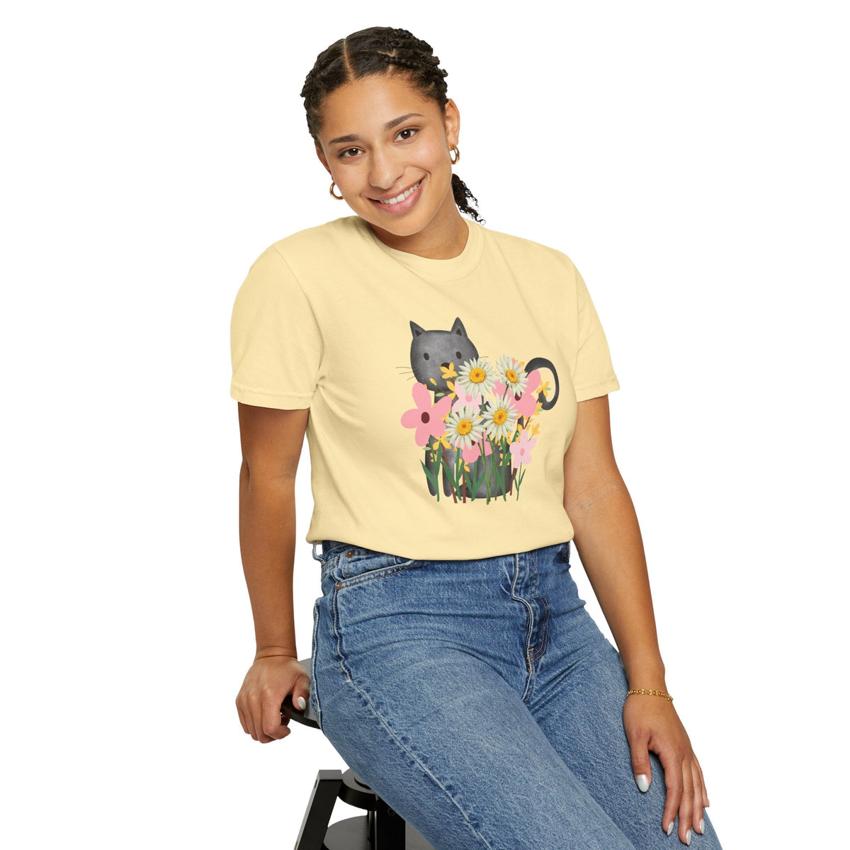 T-shirt floral pour femmes avec chat