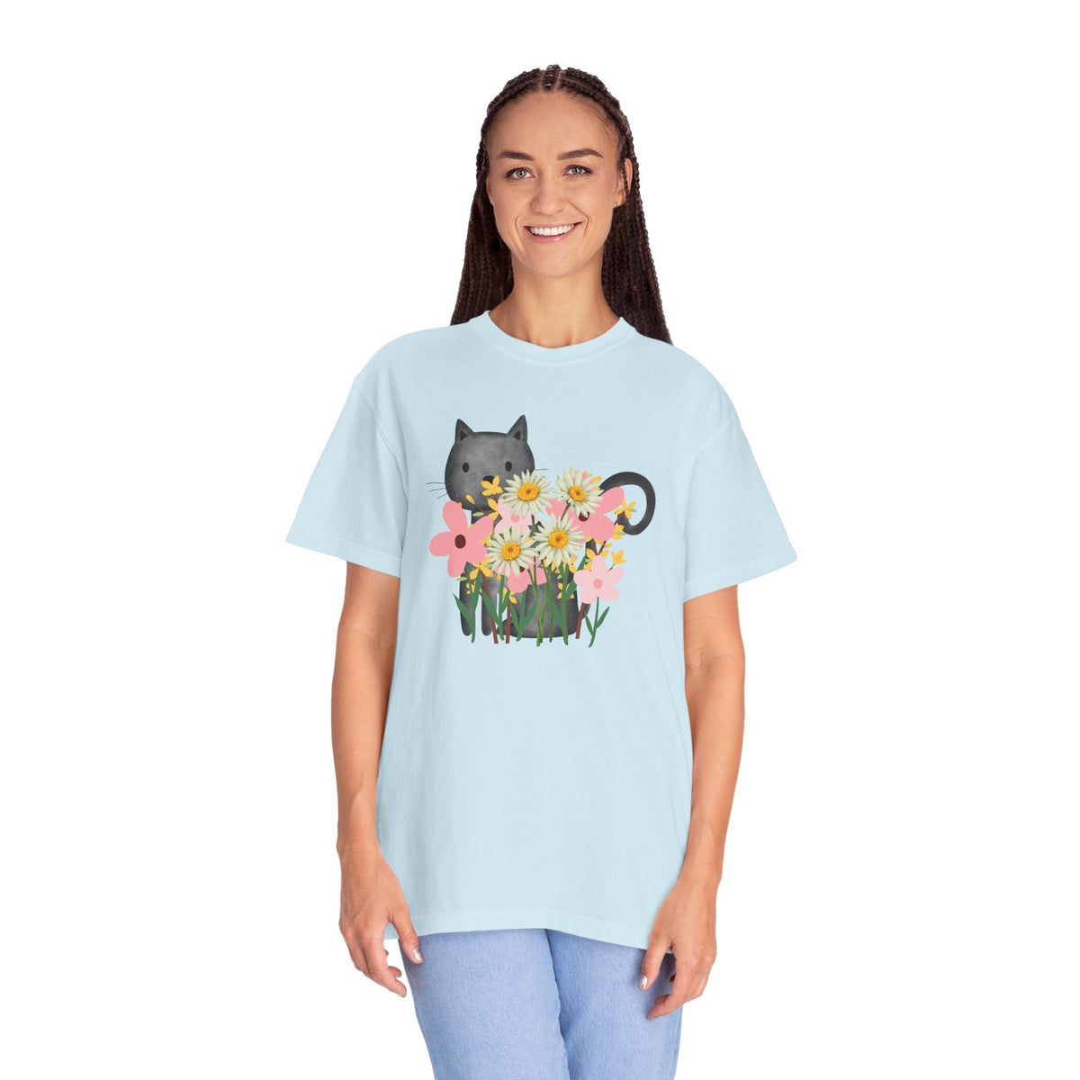 T-shirt floral pour femmes avec chat