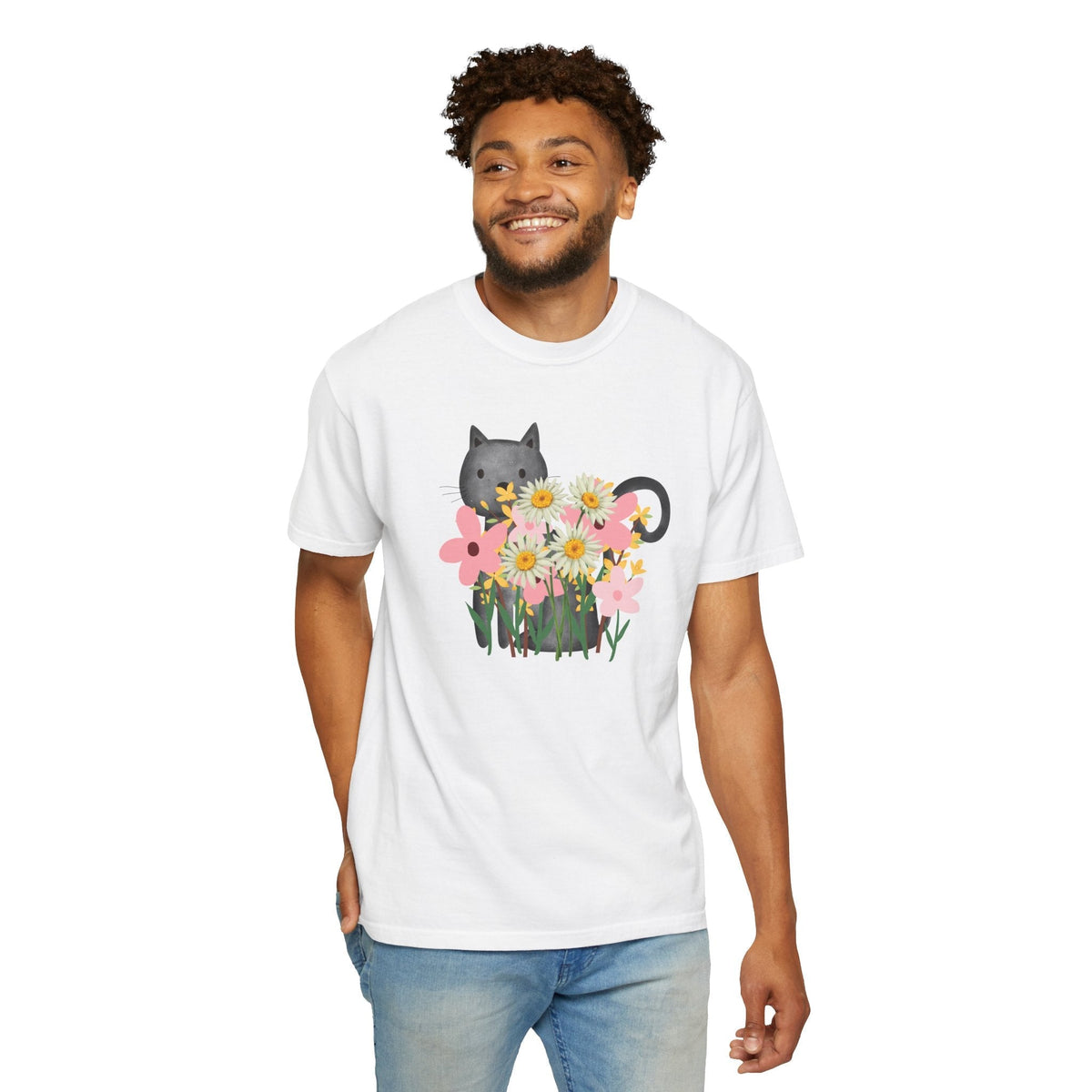T-shirt floral pour femmes avec chat