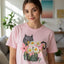 T-shirt floral pour femmes avec chat