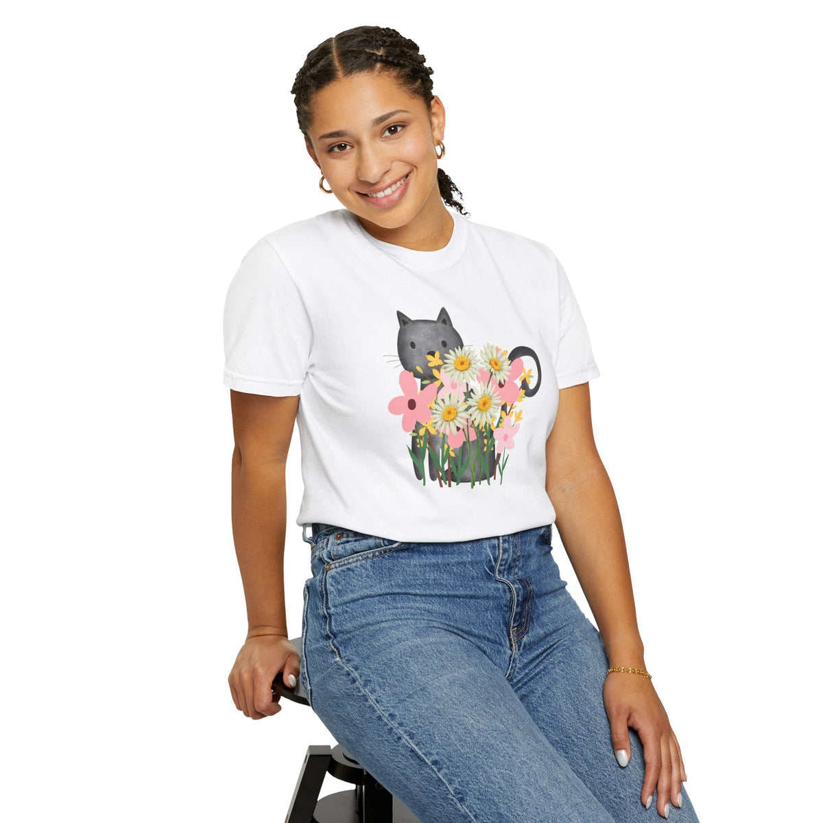 T-shirt floral pour femmes avec chat