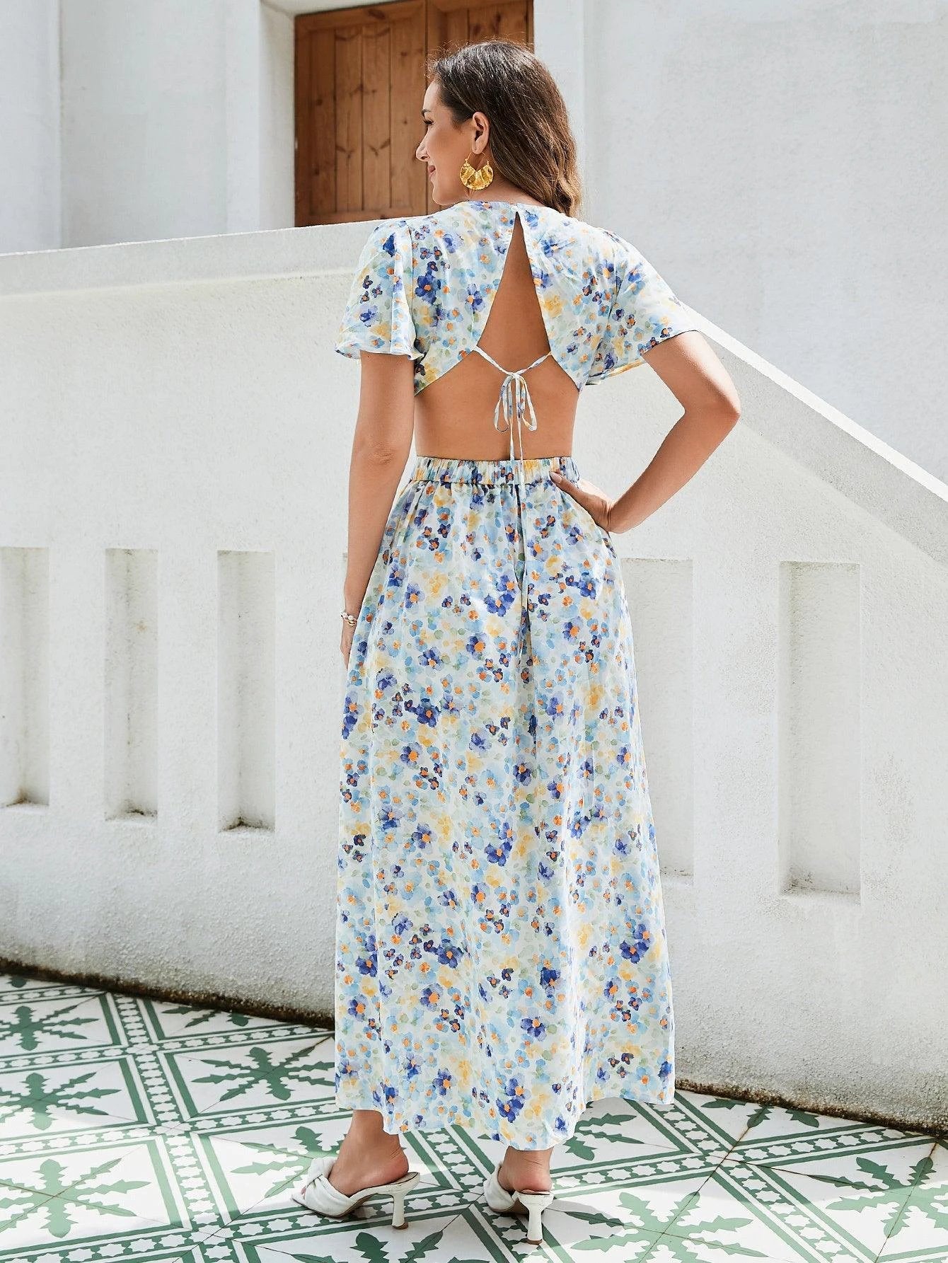 Women's Floral Print Maxi Dress - Elegant Vacation Dress