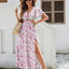 Robe Maxi Élégance Florale - Manches Volantes & Fente Haute