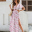 Robe Maxi Élégance Florale - Manches Volantes & Fente Haute