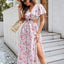 Robe Maxi Élégance Florale - Manches Volantes & Fente Haute