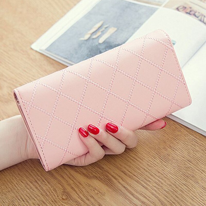 Cartera Larga de Cuero PU a Cuadros para Mujeres