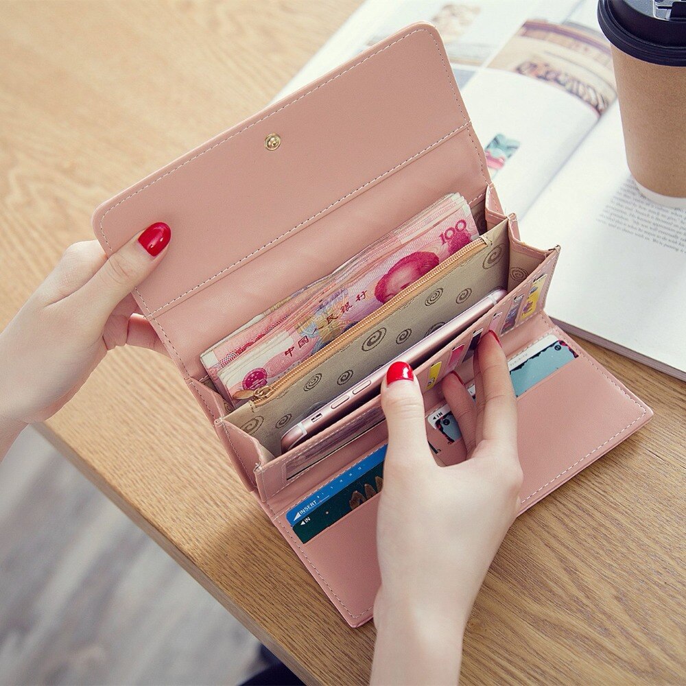 Cartera Larga de Cuero PU a Cuadros para Mujeres