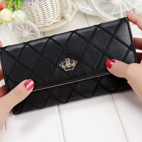 Cartera Larga de Cuero PU a Cuadros para Mujeres