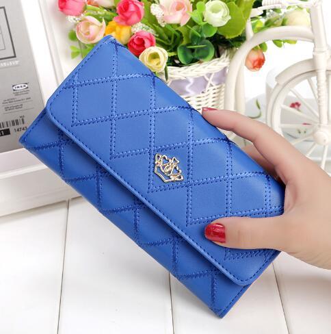 Cartera Larga de Cuero PU a Cuadros para Mujeres