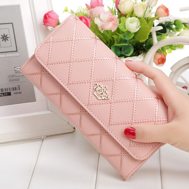 Cartera Larga de Cuero PU a Cuadros para Mujeres