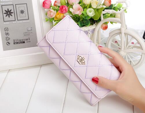 Cartera Larga de Cuero PU a Cuadros para Mujeres