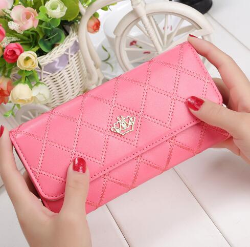 Cartera Larga de Cuero PU a Cuadros para Mujeres