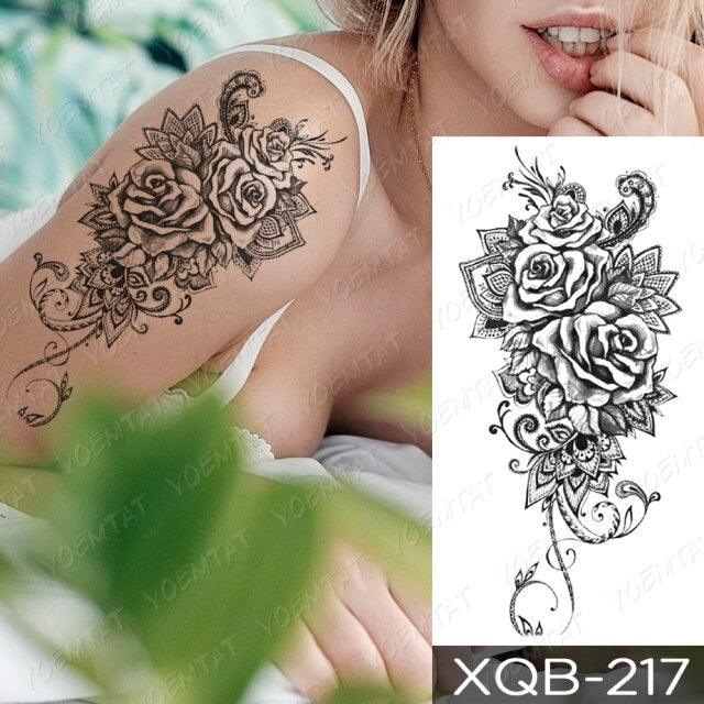 Calcomanía de Tatuaje Temporal Impermeable de Flor Azul de Lujo