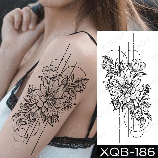 Calcomanía de Tatuaje Temporal Impermeable de Flor Azul de Lujo