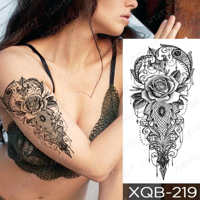 Calcomanía de Tatuaje Temporal Impermeable de Flor Azul de Lujo