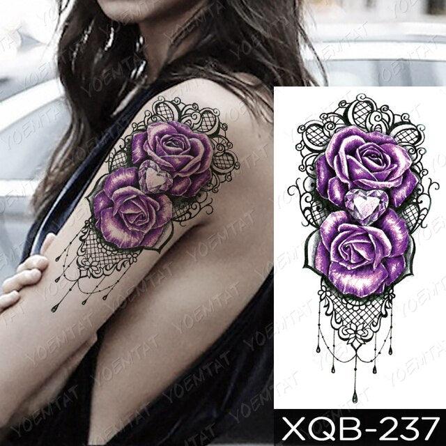 Calcomanía de Tatuaje Temporal Impermeable de Flor Azul de Lujo