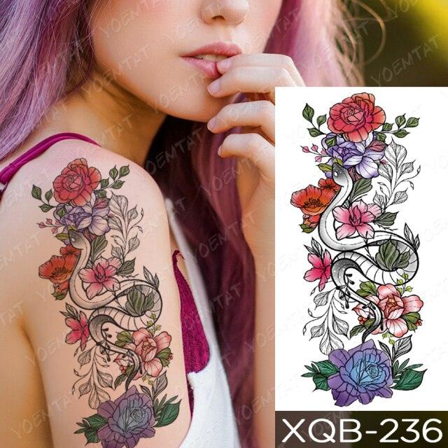 Calcomanía de Tatuaje Temporal Impermeable de Flor Azul de Lujo