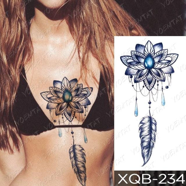 Calcomanía de Tatuaje Temporal Impermeable de Flor Azul de Lujo