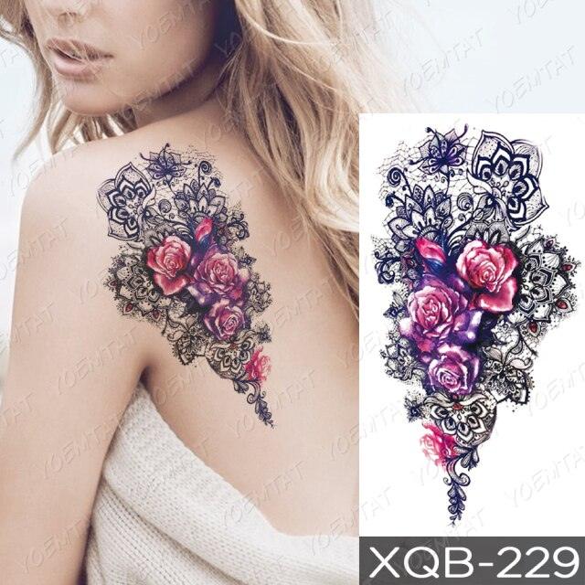 Calcomanía de Tatuaje Temporal Impermeable de Flor Azul de Lujo