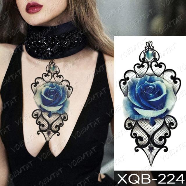 Calcomanía de Tatuaje Temporal Impermeable de Flor Azul de Lujo