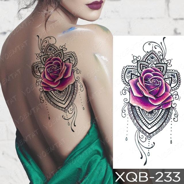 Calcomanía de Tatuaje Temporal Impermeable de Flor Azul de Lujo