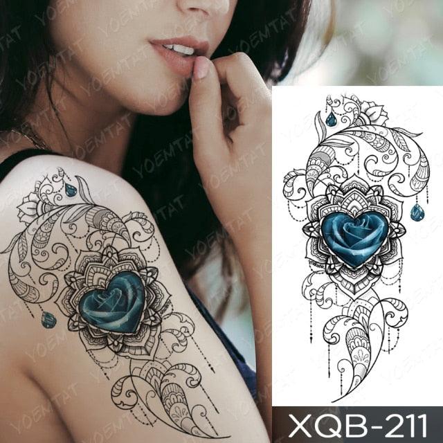 Calcomanía de Tatuaje Temporal Impermeable de Flor Azul de Lujo