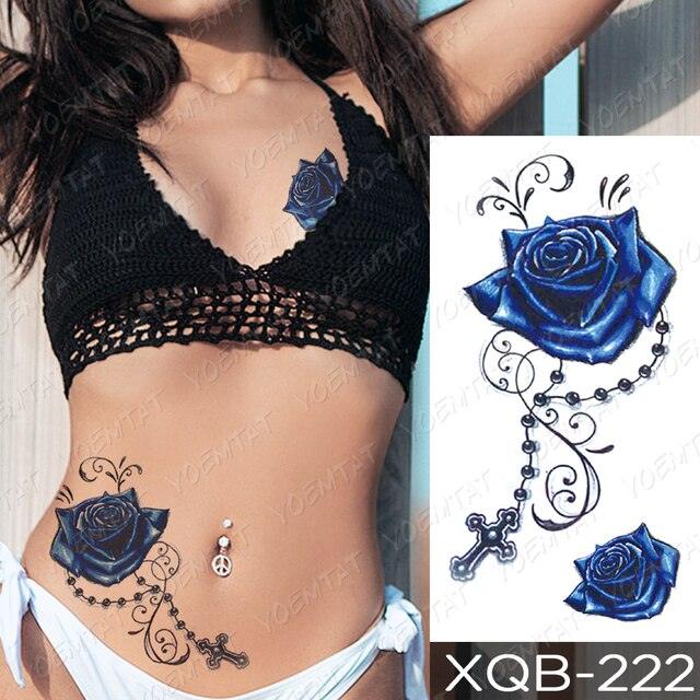 Calcomanía de Tatuaje Temporal Impermeable de Flor Azul de Lujo