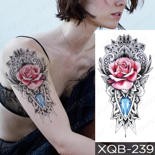 Calcomanía de Tatuaje Temporal Impermeable de Flor Azul de Lujo