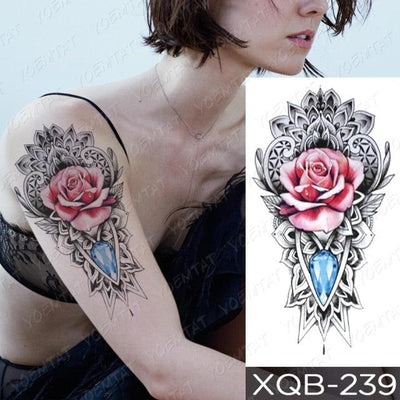 Luxury Blue Flower Waterproof Temporary Tattoo Sticker