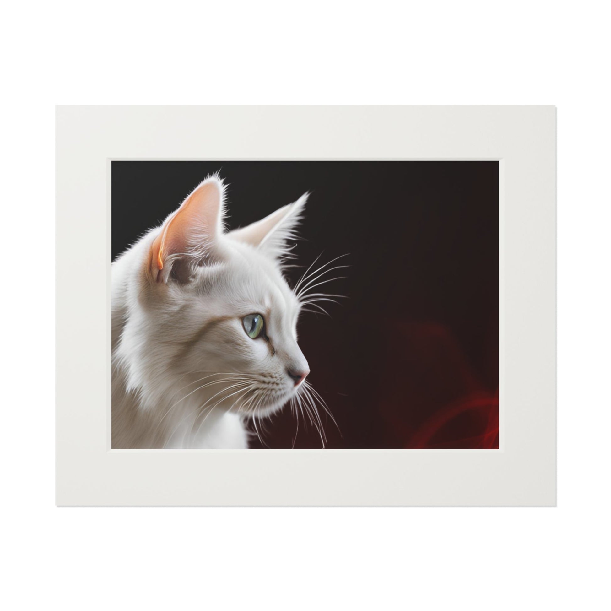 Charming White Cat Art Print with Elegant Passepartout Frame - Korvel