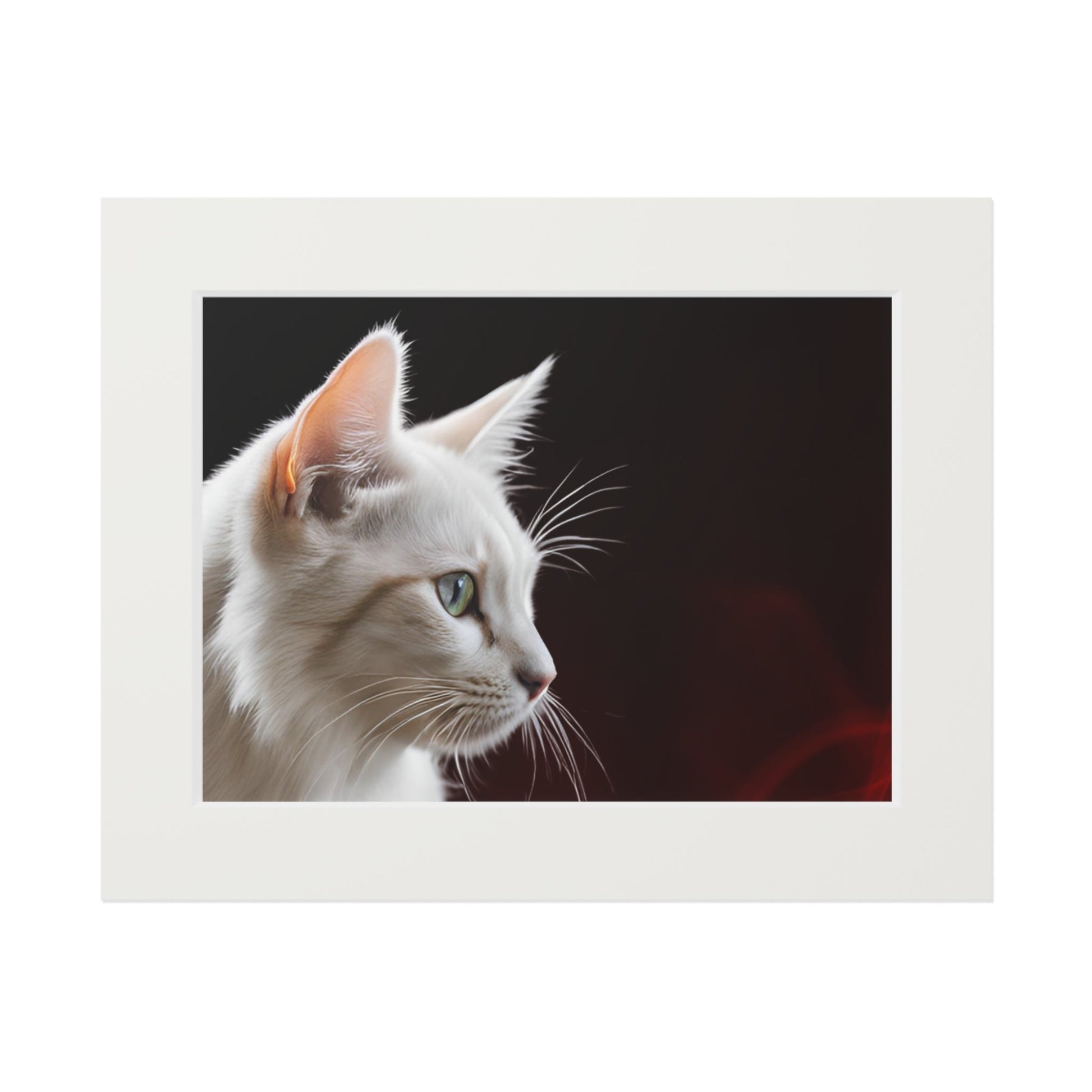 Charming White Cat Art Print with Elegant Passepartout Frame - Korvel