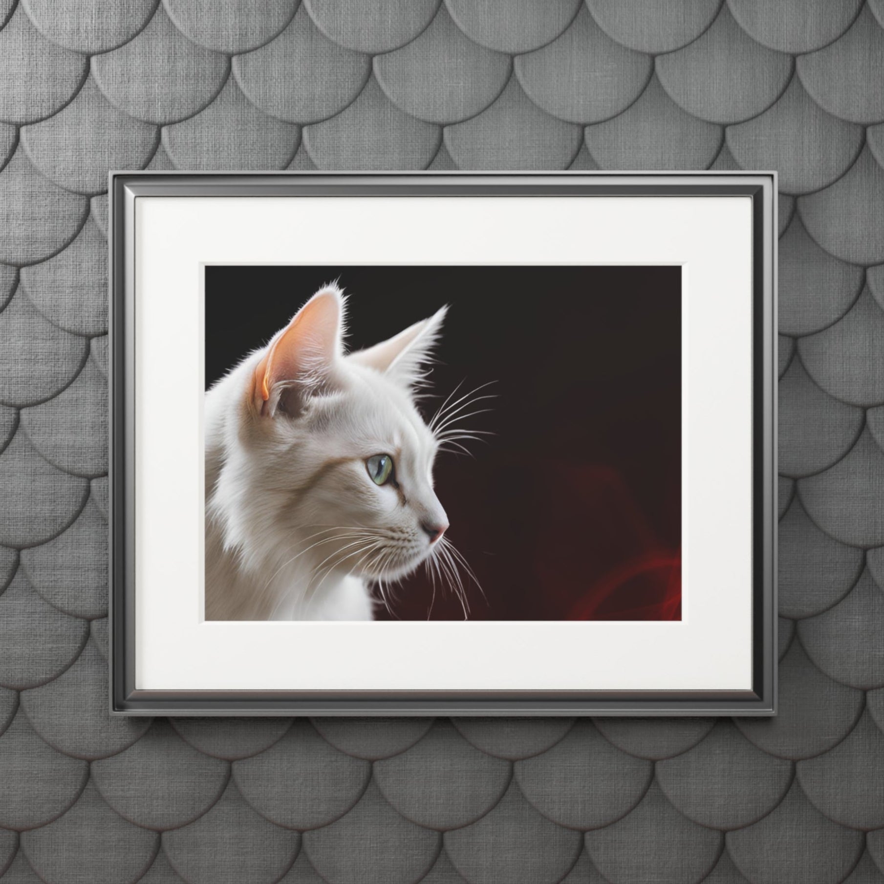 Charming White Cat Art Print with Elegant Passepartout Frame - Korvel