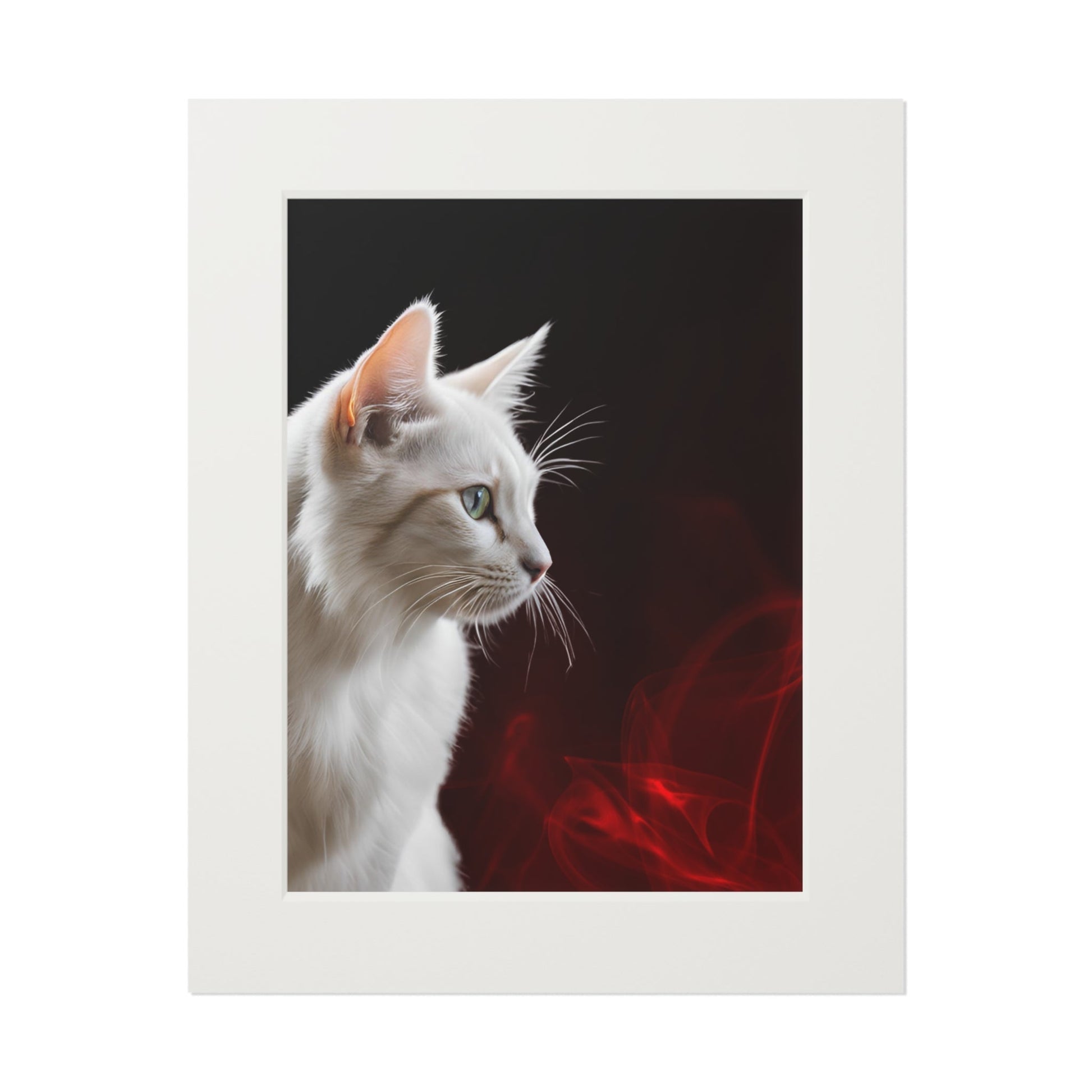 Charming White Cat Art Print with Elegant Passepartout Frame - Korvel