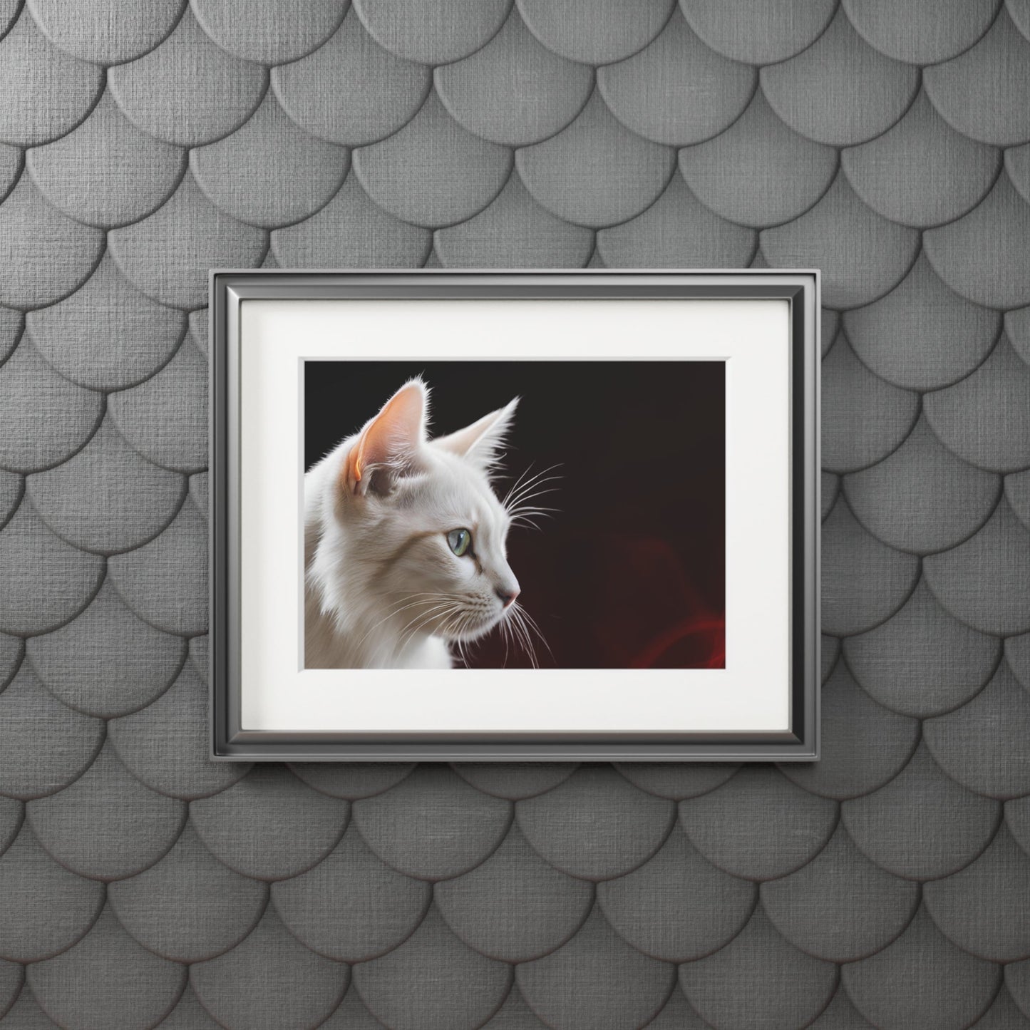 Charming White Cat Art Print with Elegant Passepartout Frame - Korvel