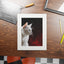 Charming White Cat Art Print with Elegant Passepartout Frame - Korvel