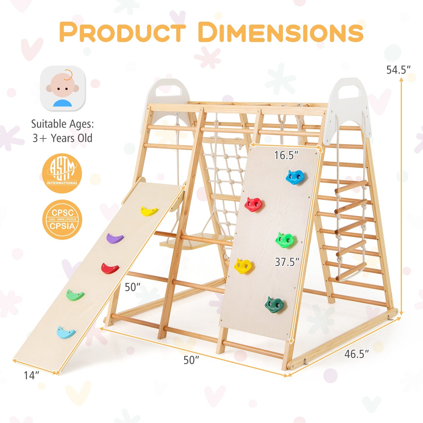 8-in-1 Wooden Jungle Gym Playset with Slide and Monkey Bars