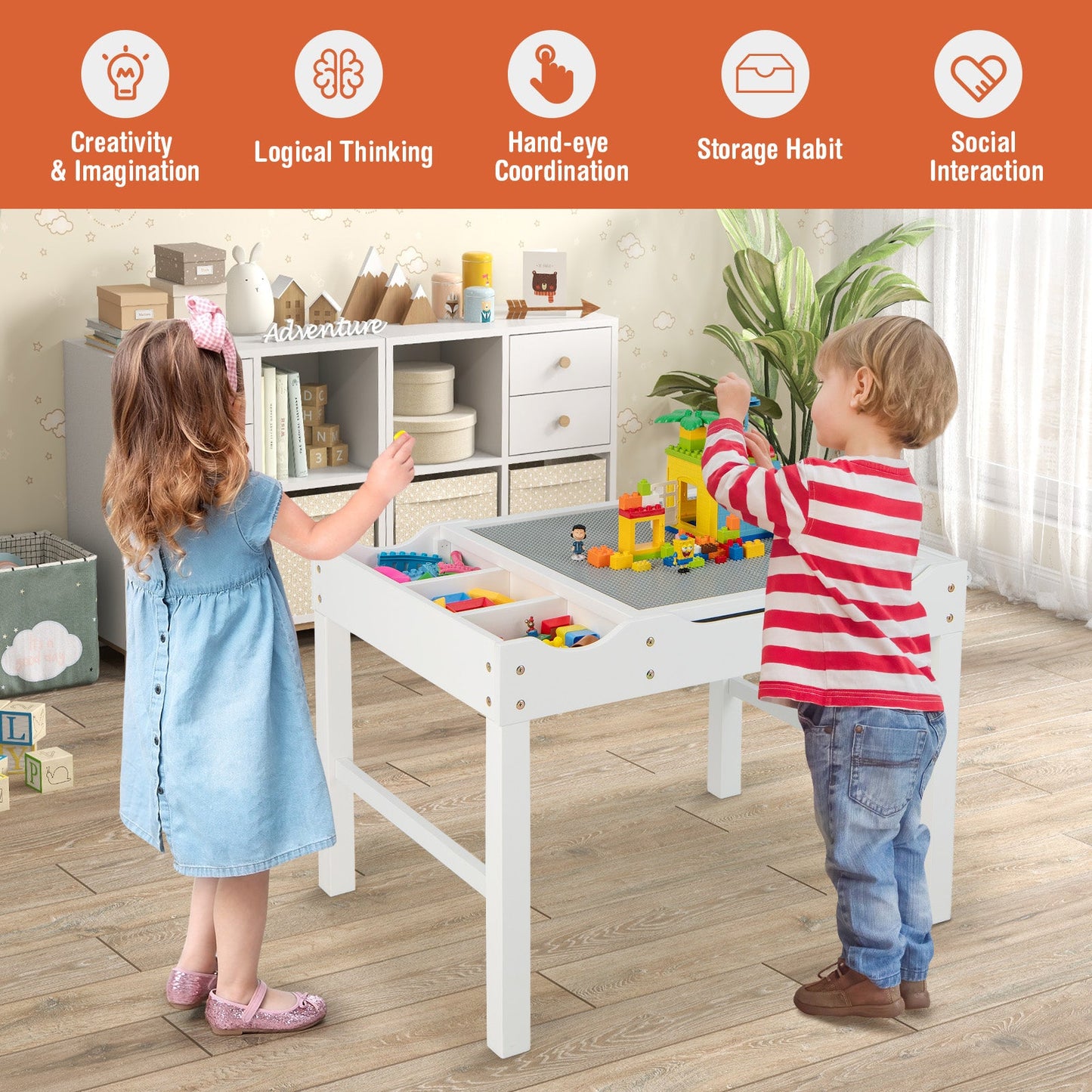Wooden Kids Multi Activity Play Table with Storage Paper Roll - White