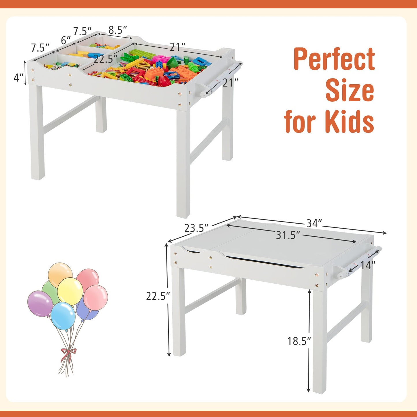 Wooden Kids Multi Activity Play Table with Storage Paper Roll - White