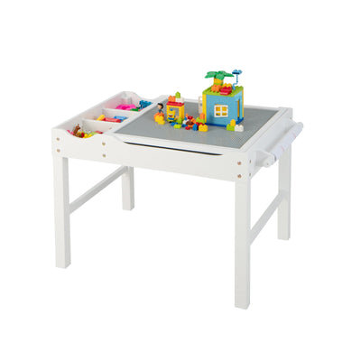 Table de jeu multi-activités en bois pour enfants avec rouleau de papier de rangement - Blanc