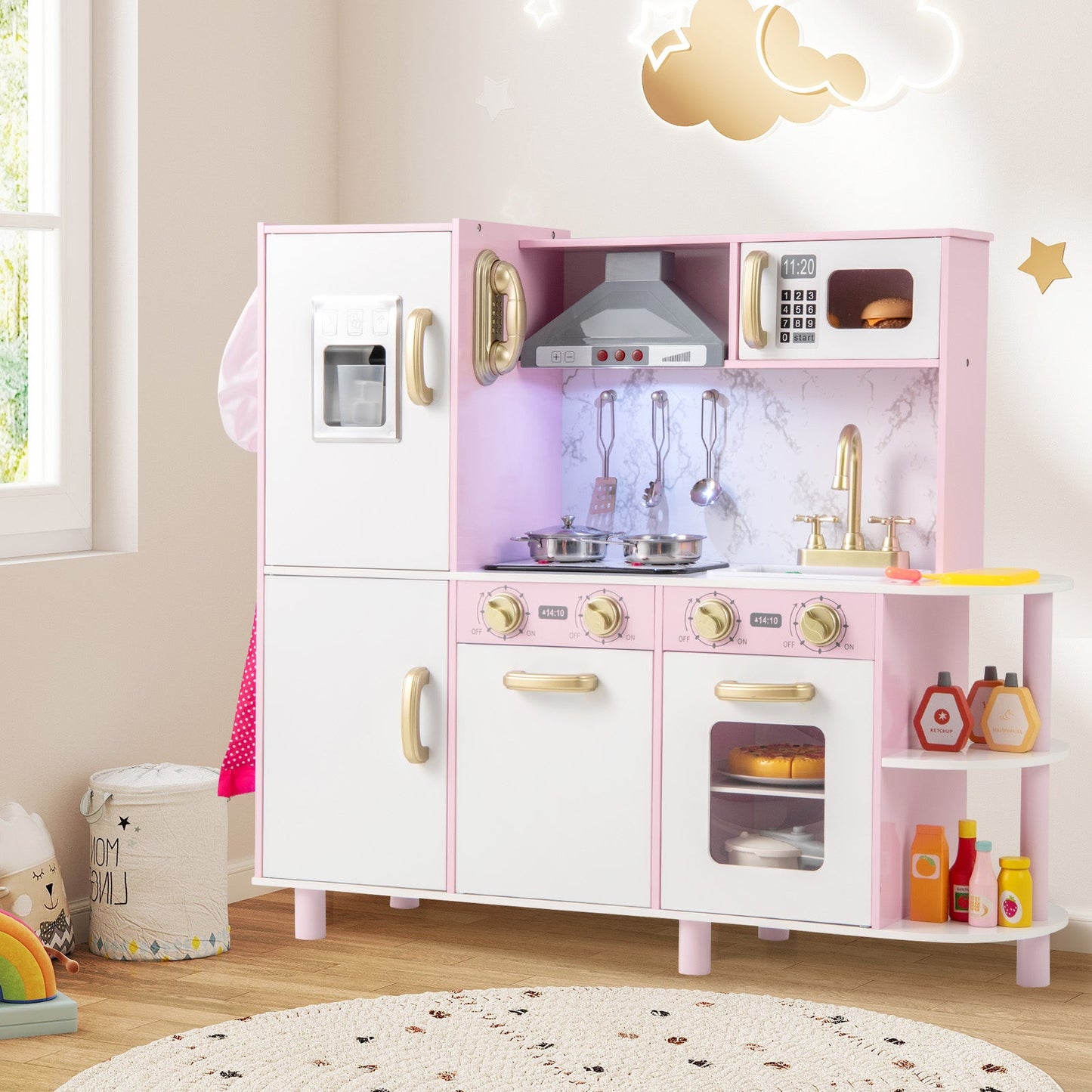 Juego de Cocina de Madera con Máquina de Hielo y Sonidos - Rosa