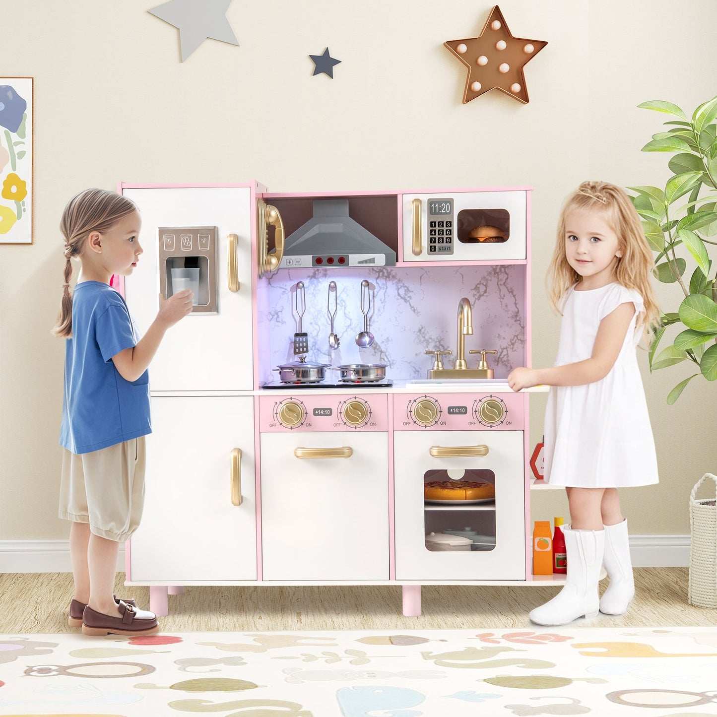 Juego de Cocina de Madera con Máquina de Hielo y Sonidos - Rosa