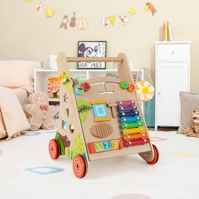 Pousse et tire en bois naturel pour bébé avec rangement