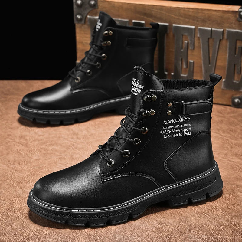 Workwear Martin boots men's spring and autumn new high top British style big yellow boots outdoor high top casual leather boots men - Korvel