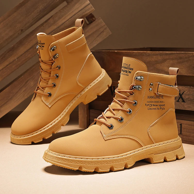 Workwear Martin boots men's spring and autumn new high top British style big yellow boots outdoor high top casual leather boots men - Korvel