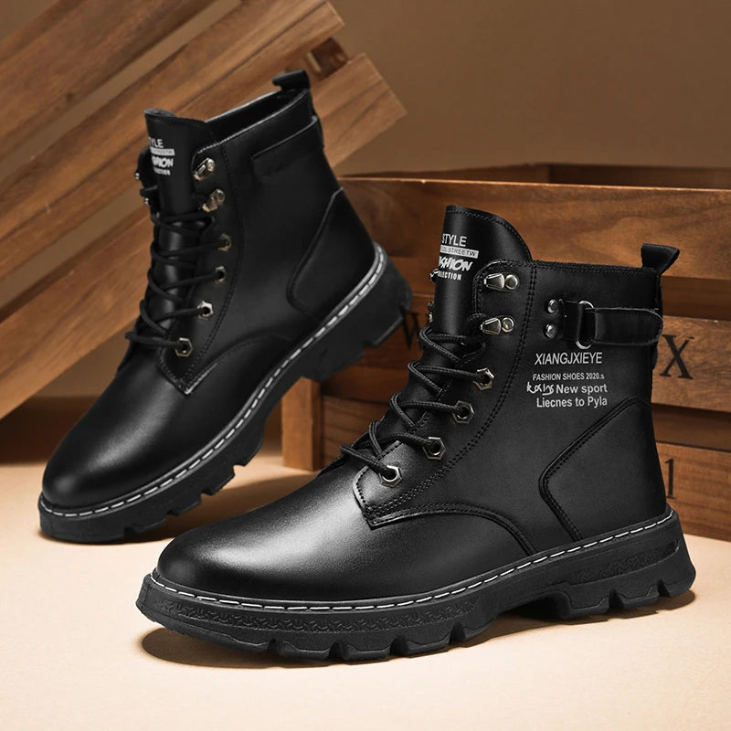 Workwear Martin boots men's spring and autumn new high top British style big yellow boots outdoor high top casual leather boots men - Korvel