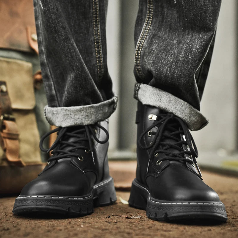 Workwear Martin boots men's spring and autumn new high top British style big yellow boots outdoor high top casual leather boots men - Korvel